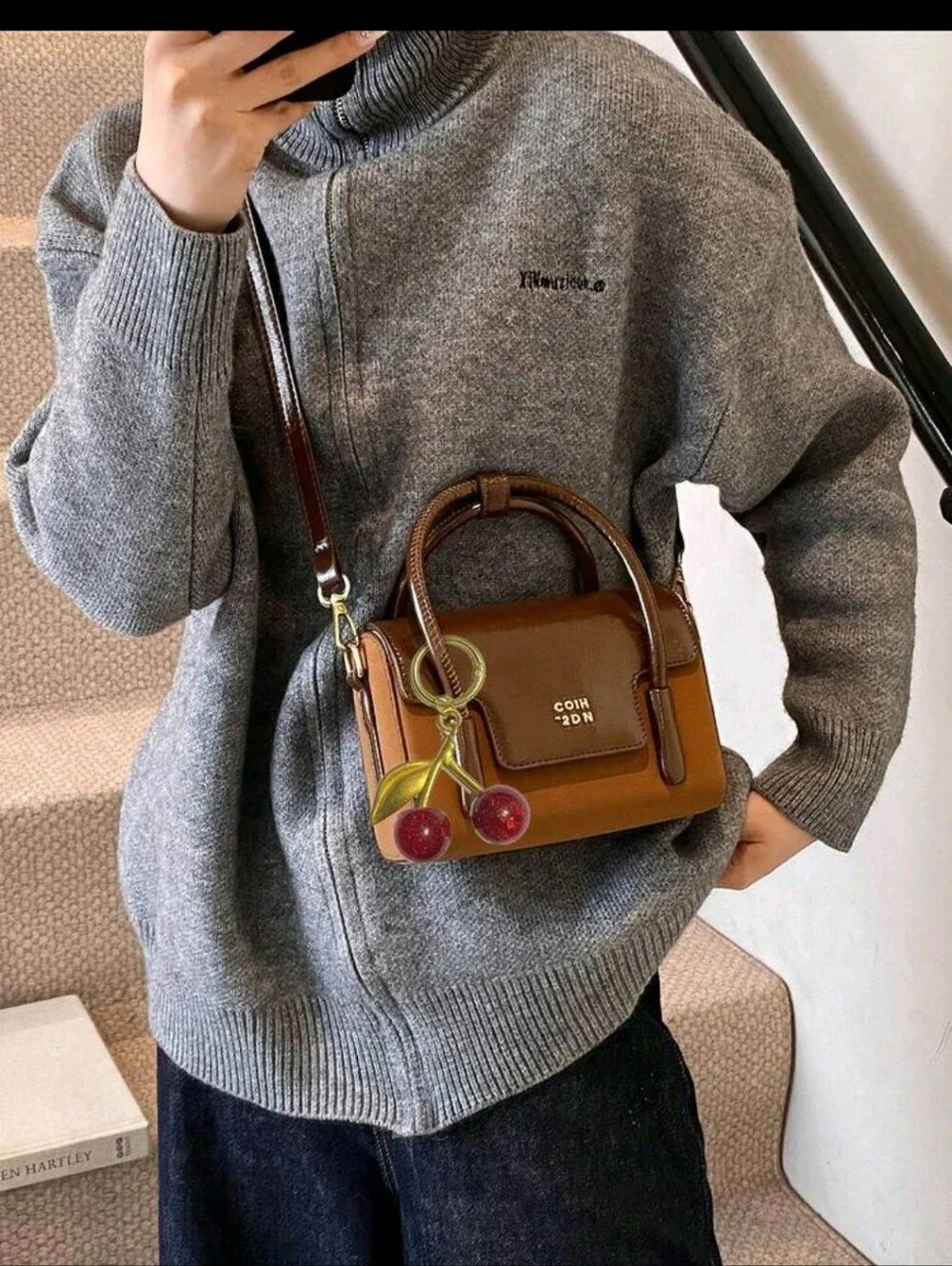 Faux Suede & PU Patchwork Luxurious Handbag Fashsionable Tote Bag, Retro Red&
